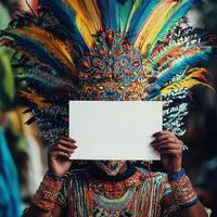 A person is holding a white piece of paper in front of their face photo