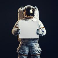 A man in a space suit holding a blank sign photo
