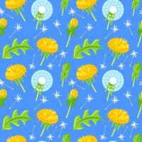 An enchanting design showcases bright dandelions against a rich green backdrop. This lively pattern emphasizes the joyful flowers and their fluffy seed heads, bringing a charming essence of nature s vector