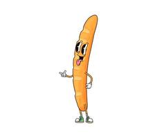 Funny groovy baguette bread cartoon character vector