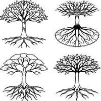 Artistic Tree Outline Drawings vector