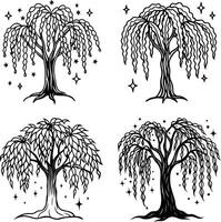 Flowing Tree Line Art Set vector