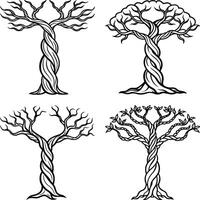 Serene Tree Contour Line Drawings vector