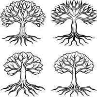 Intricate Tree Line Illustrations vector