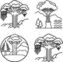 Lush Tree Line Art Sketches vector
