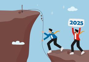 Dramatic Concept of Business Growth and Strategic Planning for Success in 2025. Achieving Goals and Overcoming Challenges vector