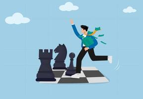 Business Strategy and Financial Success. Businessman Running on Chessboard Representing decision-making, risk management, and career growth. vector