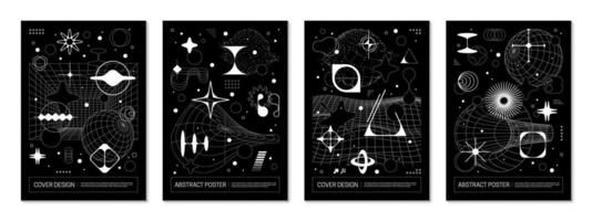 Abstract brutal posters with geometric Y2K shapes vector
