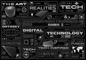 Retro futuristic cyberpunk technology shape labels vector