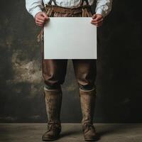 A man is holding a white sign in his hands photo