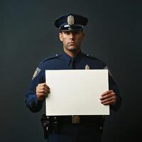 A police officer holding a blank piece of paper photo