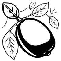 Stylized Illustration Of A Single Dark Plum With Leaves vector