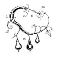 Elegant Black And White Vine With Hanging Fruits Design vector