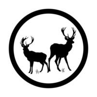 A majestic stag silhouette stands proudly within a circular frame, its white background vector