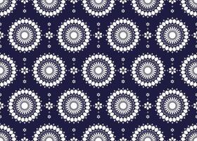 ethnic fabric seamless pattern, with white mandalas on dark blue background vector