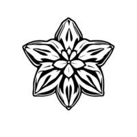 Ornate Five-Petaled Flower Design Black And White vector