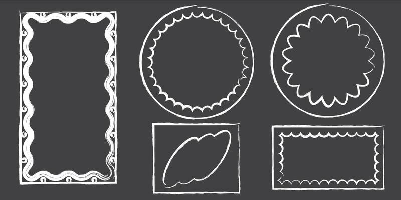 Inner scalloped hand drawn lace frames. Chalk line scalloped frames. 4 to 5 9 to 16 social media frames