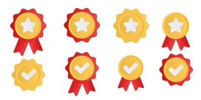 Red Certificate Badge 3D illustration, yellow badge warranty icon with checklist and ribbon Background isolated vector