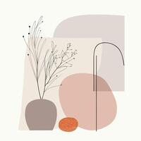 a drawing of a vase with plants and a stick vector