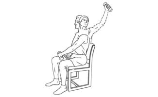 Seated Dumbbell Shoulder Exercise Step-by-Step Illustration Strength Training for Mobility and Rehabilitation vector