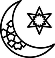 A black and white drawing of a crescent and star vector