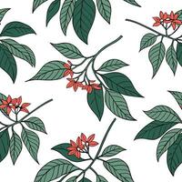 A seamless pattern with red flowers and leaves vector
