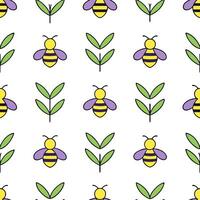 A seamless pattern with bees and leaves vector