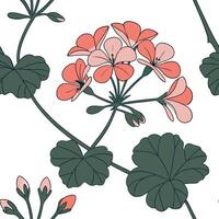 A seamless pattern with pink flowers and leaves vector