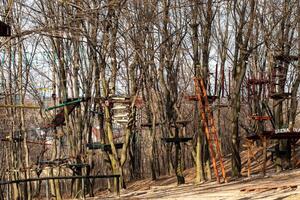 Aerial Rope Park in Winter with Platforms and Bare Trees photo