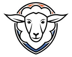 A sheep head in a shield with an orange and blue background vector
