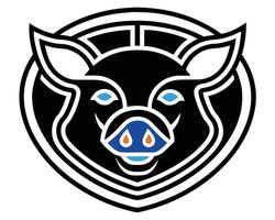 A black pig with blue eyes and a blue nose vector