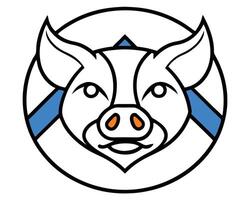 A pig head in a circle with blue and white lines vector