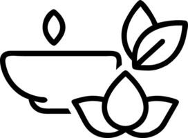 A black and white outline of a bowl and a leaf vector