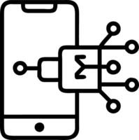 A black and white illustration of a smartphone connected to a computer vector