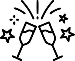 Two glasses of champagne with stars and fireworks vector