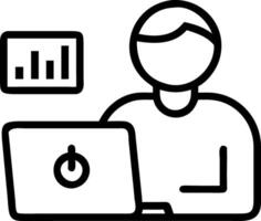 A man is working on a laptop with a bar graph vector