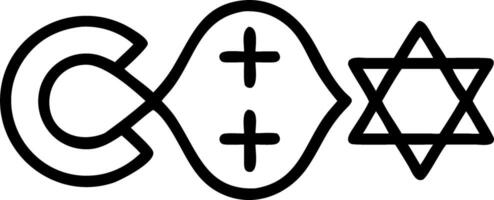A black and white drawing of a star of david and a cross vector