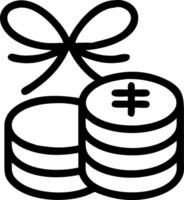 A black and white drawing of a stack of coins with a bow vector