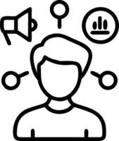 A person with a megaphone and icons around him vector