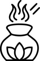 A black and white drawing of a pot with a flame vector