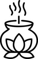 A black and white drawing of a pot with a lotus flower vector