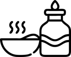 A black and white outline of a bottle and bowl vector
