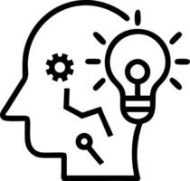 A black and white image of a head with an idea light bulb vector