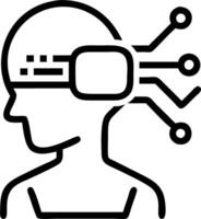 A black and white illustration of a person with a head full of electronic components vector