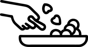 A black and white illustration of a hand reaching into a bowl vector
