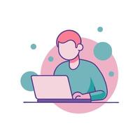 A man is working on a laptop computer vector