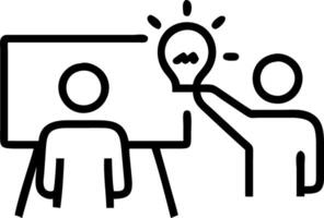 A black and white image of two people standing next to a whiteboard vector
