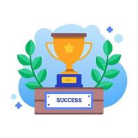 Success trophy cup with laurels and stars illustration vector