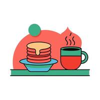 Pancakes and coffee on a plate with a cup of coffee vector