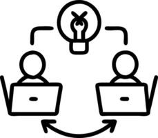 Two people working on laptops with a light bulb above them vector